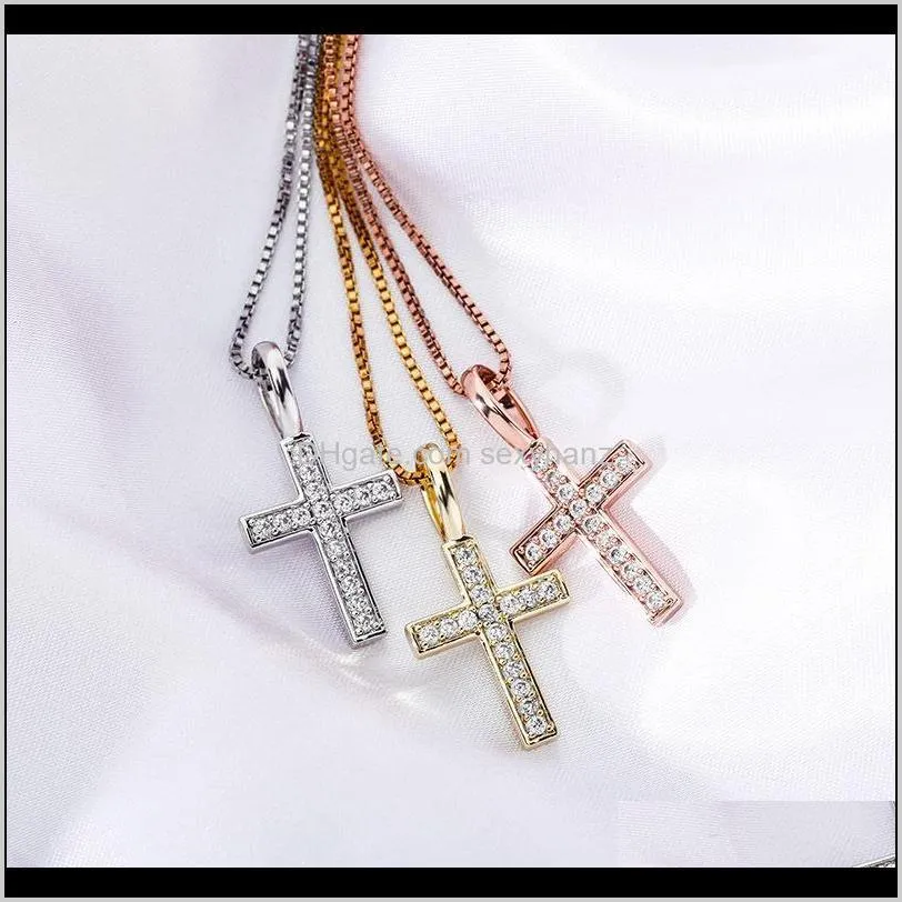 925 sterling silver cross necklaces fashion gold silver color men women bling zircon iced out hip hop necklaces jewelry