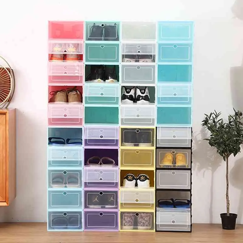 Colorful Stackable Shoe Storage Boxes - Thickened Plastic, Transparent ...
