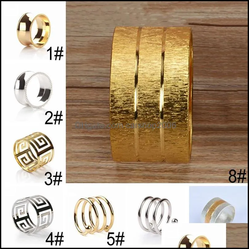 newGold Silver Napkin Ring Stainless Steel Napkins Buckle Hotel Wedding Table Decoration Towels Decor Hollow Out Rings HWF8599