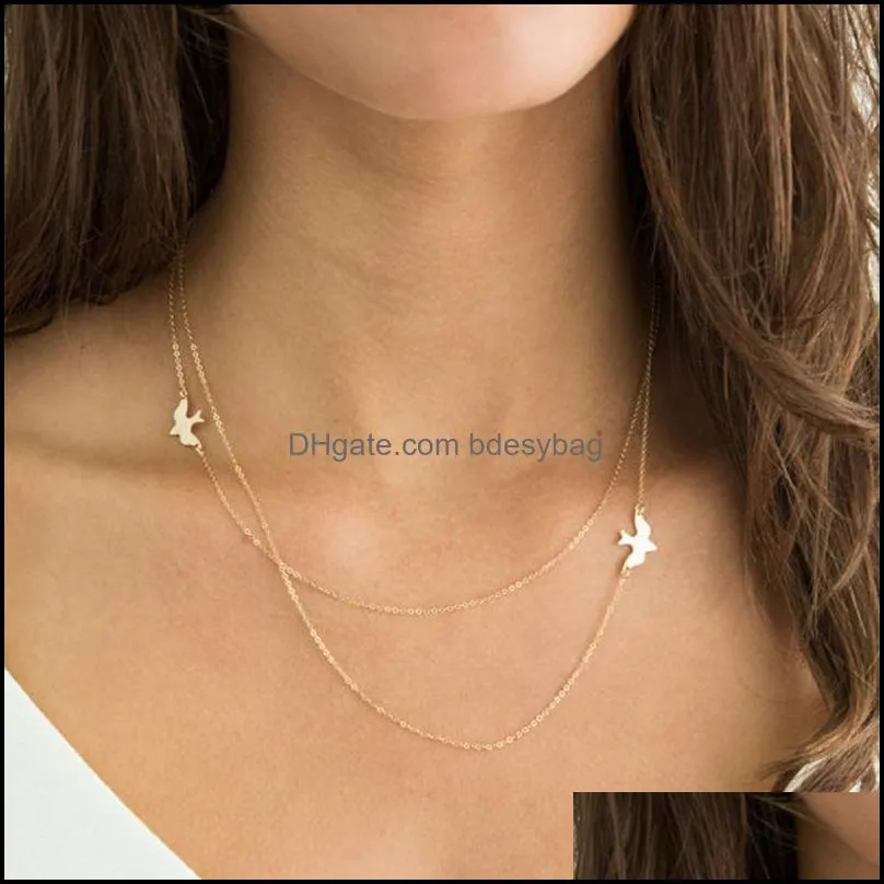 Peace  Necklaces & Pendants 2020 Simple Gold Silver Color Chain Clavicle Double Chains Fashion Jewelry