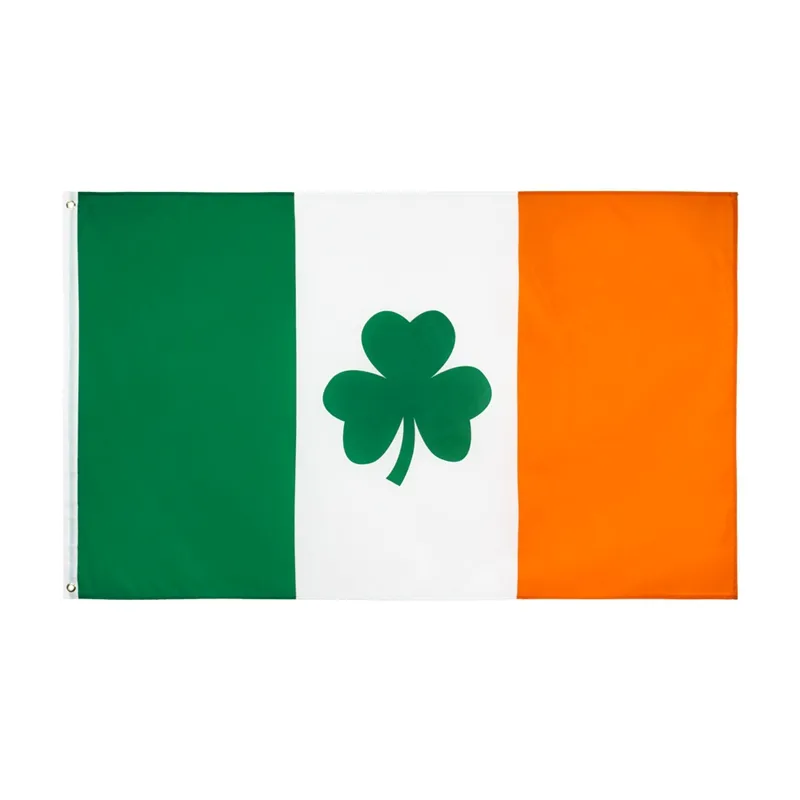 Shamrock Ireland Flag 90x150CM Polyester Green White Orange Printed Home Party Hanging Flying Decorative Irish Flags Banners DBC BH4650