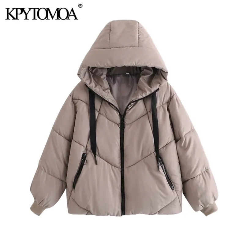 Kvinnor Mode Tjock Varm Hooded Parkas Loose Padded Jacket Coat Långärmad Kvinnlig Ytterkläder Chic Toppar 210420