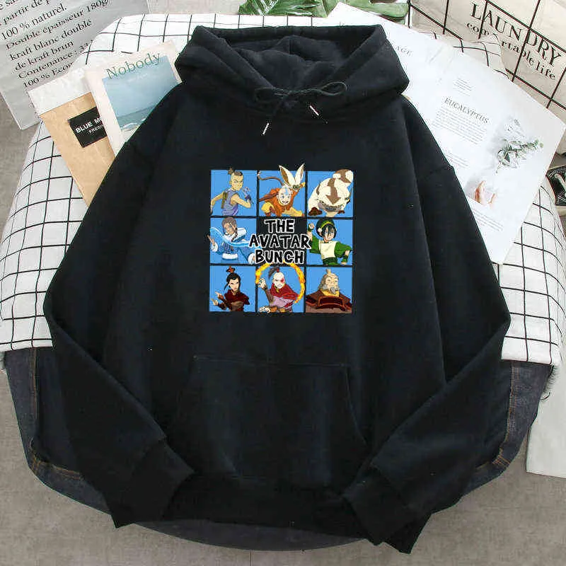 Karikatür Baskı Hoodies Erkek Moda Avatar Son Hava Bükücü Harajuku Uzun Kollu Kazak Homme 2021 İlkbahar Sonbahar Streetwear H1227