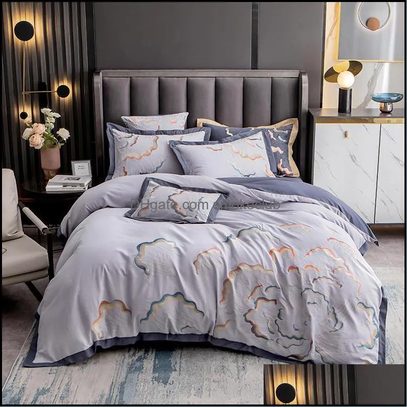 Bedding Sets Cotton Thickened Matte Embroidery White Bed Set Solid Color Duvet Cover Sheet Linen Queen King Size