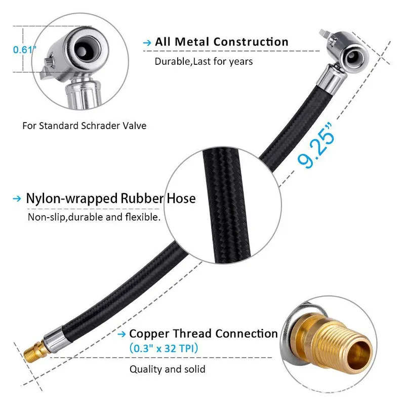 Tire Inflator Extension Hose Air Pump Extension Tube With Quick