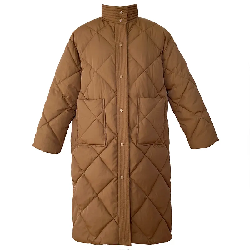 2022 Winter parka Neue Koreanische Stil Lange Baumwolle gefütterte Mantel frauen Casual Stand-up Kragen Argyle-Muster Übergroßen parka Chic Jacke