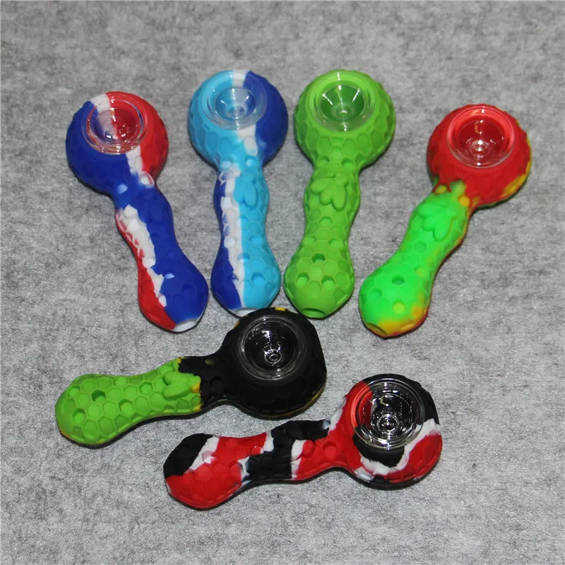 Pipe à fumer en silicone avec bol en verre Multi couleurs Pipes à main de tabac portables Bong à eau incassable Dab Rig