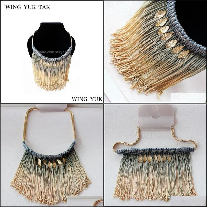 wing yuk tak Fashion Beautiful Snake Chain Long Tassel Gold Color Leaves Necklace Pendant For Women Factory Wholesale