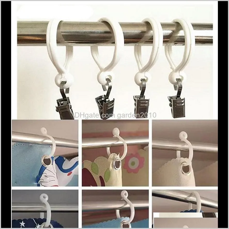 Curtain Poles Shower Rod Hook Hanger White Color Plastic Ring Bath Drape Loop Clasp Drapery Home Use Clips Wen4677 Ermrn M0Nmh