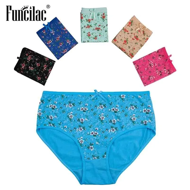 Plus Size Women's Panties Sexy Female Underwear Floral Print Girls Briefs Lace Intimates for Women Ladies 5 Pcs/Lot FUNCILAC 210730