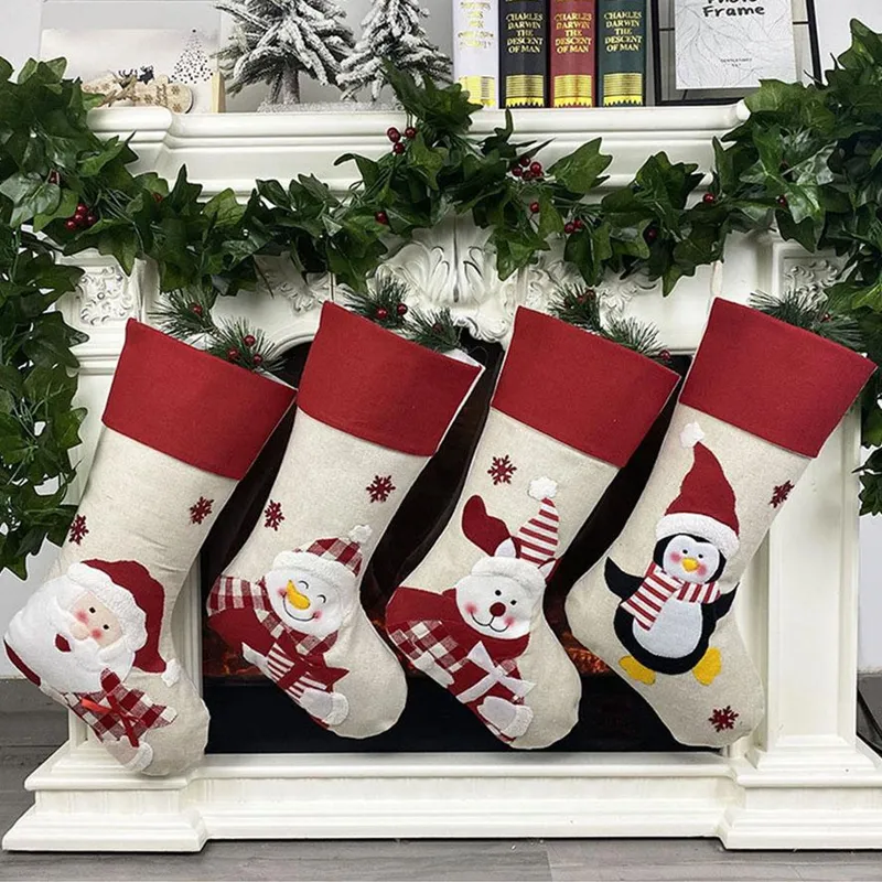 Boże Narodzenie Stocking włókniny tkaniny Stary człowiek Snowman Elk Penguin Kreatywny Santa Gift Bag Candy DCoration Penda MMA200