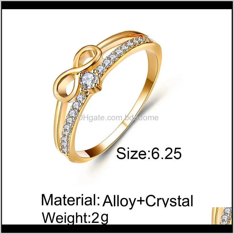 lucky number 8 ring creative simple inlaid crystal ring women infinity gold ring finger jewelry size 6 7 8 9 