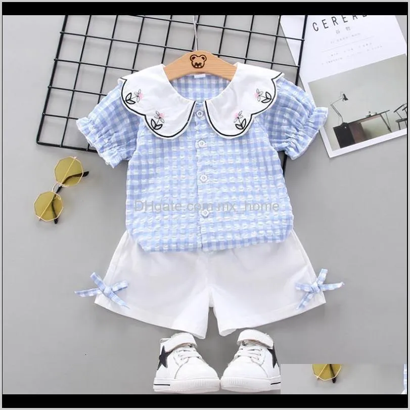 2021 new newborn ensembles summer plaid shirt + baby suit shorts girls birthday clothes outerwear sets lb6q