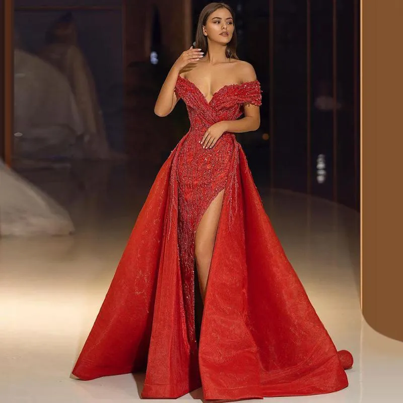 Lässige Kleider, sexy, schulterfrei, ärmellos, rückenfrei, langes Maxikleid, Abschlussball, Hochzeit, Abend, Party, Damen, elegant, hochgeschlitzt, rote Meerjungfrau