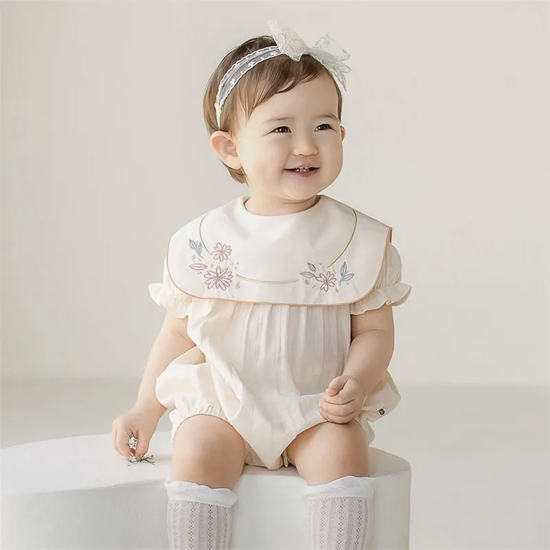 Summer Baby Kids Pagliaccetti Manica corta Ricamo Flower Cute Creeper Girl's Body Outfits 210429