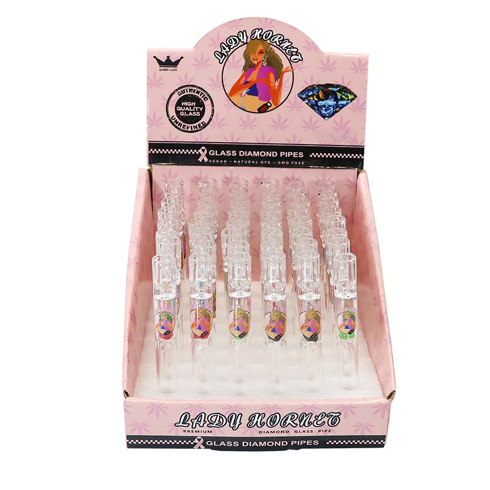 LADY HORNET Pipa per sigarette in vetro 104 MM Pink Smoking One Hitter 24PCS / Display Tubi per olio d'acqua Bong all'ingrosso