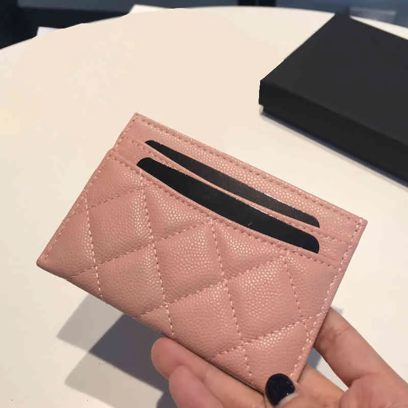 Porta carte di credito di design di marca di alta qualità C rosa caviale in pelle di vitello portafogli da donna in vera pelle portamonete tasca portamonete p330K