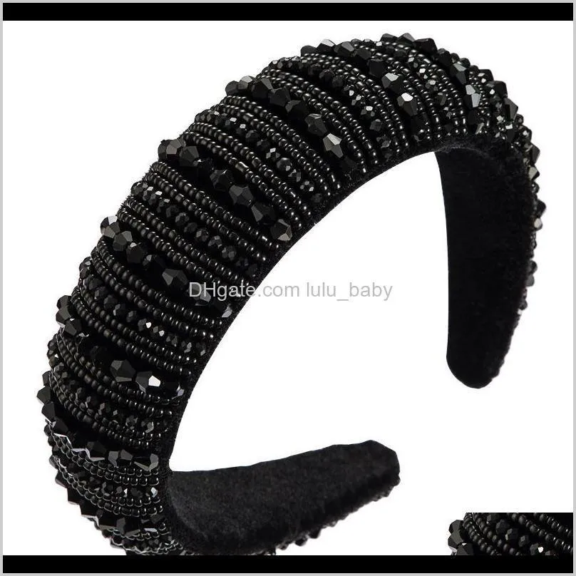 straight za hair band women`s high-end simple wide-brimmed handmade beaded sponge with black crystal headband