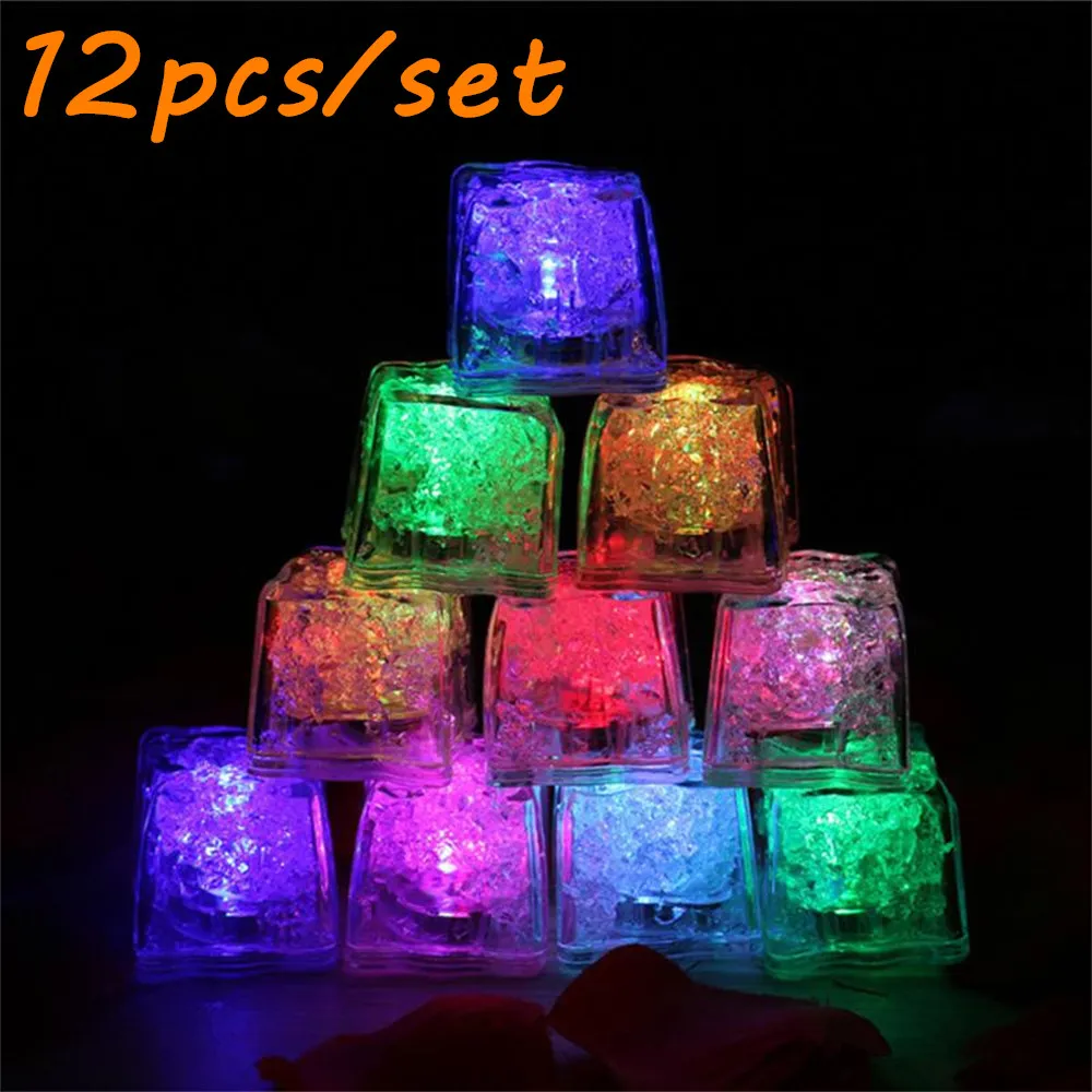 12pcs/set Led Lights Polychrome Flash Party Lights LED Glowing Ice Blinking Flashing Decor Light Up Bar Club Wedding Wholesale