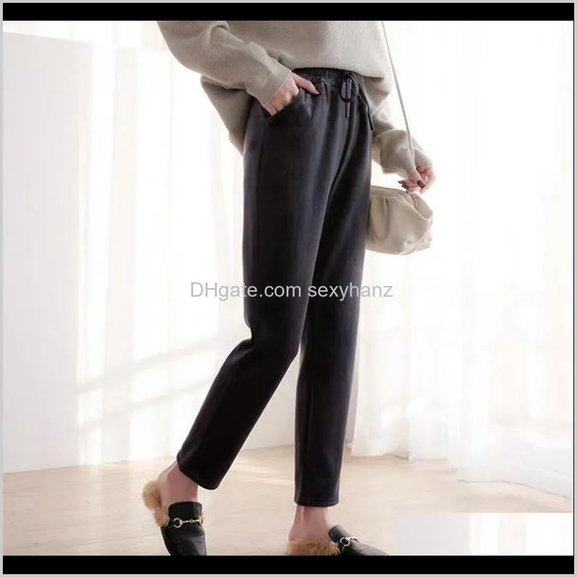 women winter thick straight haren pants warm velvet female casual cotton pants loose long trousers plus size s-2xl 3xl 4x1