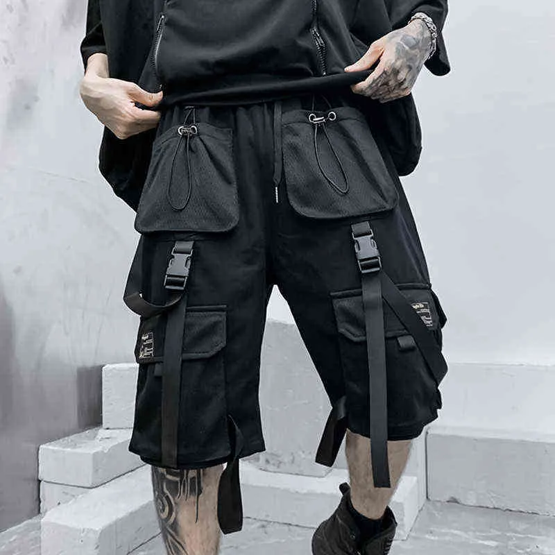 Summer Techwear Hip Hop Cargo Shorts Man Multi-Pocket Tactical Casual Shorts Harajuku Punk Streetwear Short Homme G1209
