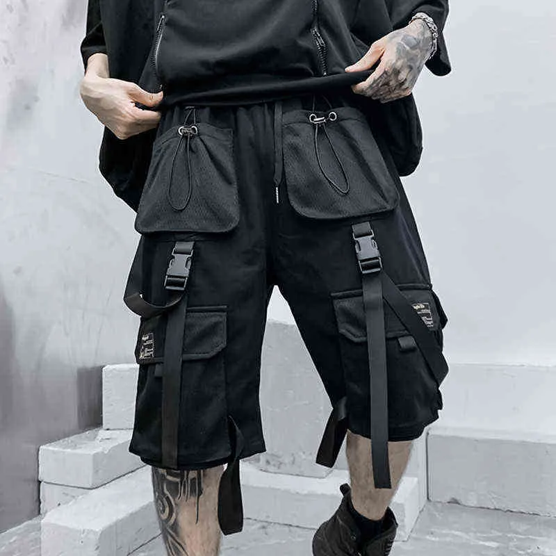 Summer Techwear Pantaloncini cargo Hip Hop Uomo Pantaloncini casual tattici multitasche Harajuku Punk Streetwear Short Homme G1209