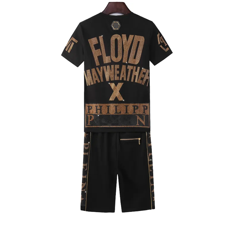 23S Designer Men Tracksuits Shorts T-shirts Man T Shirts Short Pants Floyd MAYWEATHER 50TH Gold Hot Drilling Undefeated Editionby Philipp Short-sleeved Clothes