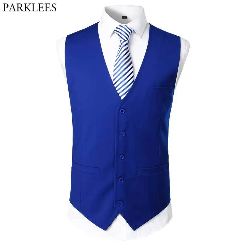 Royal Blue Suit Gilet Gilet Uomo Marca Slim Fit 2 pezzi Mens Dress Gilet con cravatta Business Wedding Party Casual Gilet 210522