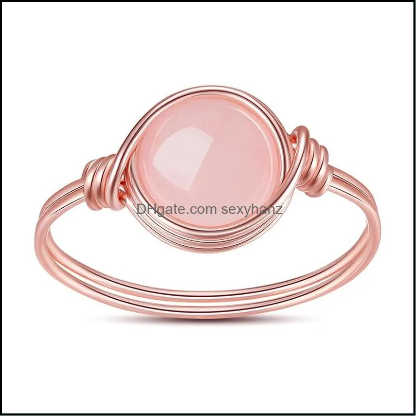Fashion Crystal Ring Copper Wire Braided Gemstone Ring Ladies Jewelry Accessories Party Decoration GWA10718