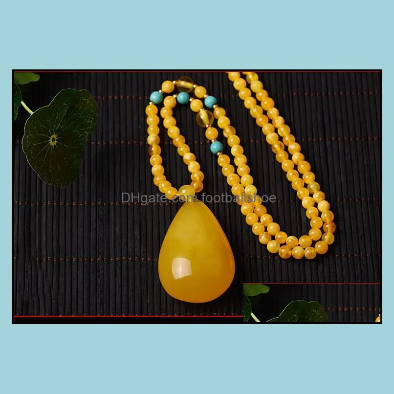 Chicken Butter Yellow Beeswax with Drop Drop Pendant Amber Men`s and Women`s Sweater Chain Charms