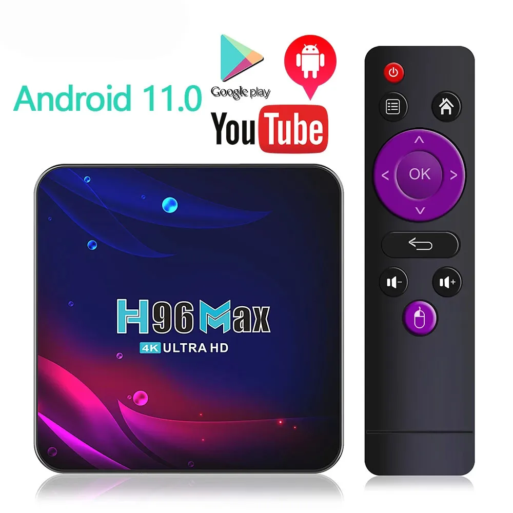 H96 MAX V11 Android 11 TV Box RK3318 4G 64G Bluetooth 4.0 Google Voice 4K 2.4G 5G WiFi Smart Set Top Box