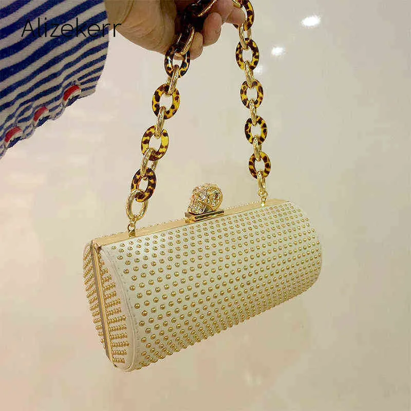 Borse da sera Rivetto Borsa a forma di barilotto Donna Catena in acrilico Clip diamantata Borsa a tracolla piccola Borsa a tracolla da donna Designer Personalità Bolsas 220315