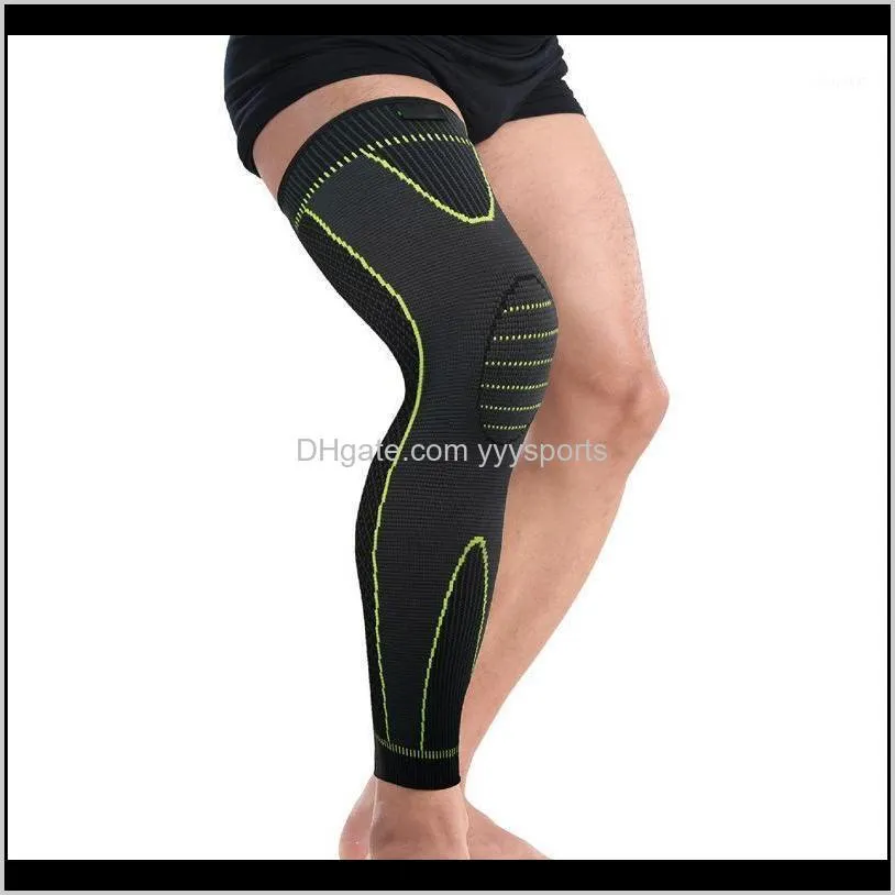 Ellenbogenkissen Elastic YellowGreen stripe Sports verlängert Knie Pad Sleeve Nonlip Bandage Kompressionsbeinwärmer für Männer und Frauen1 ACDFQ 9Azhx