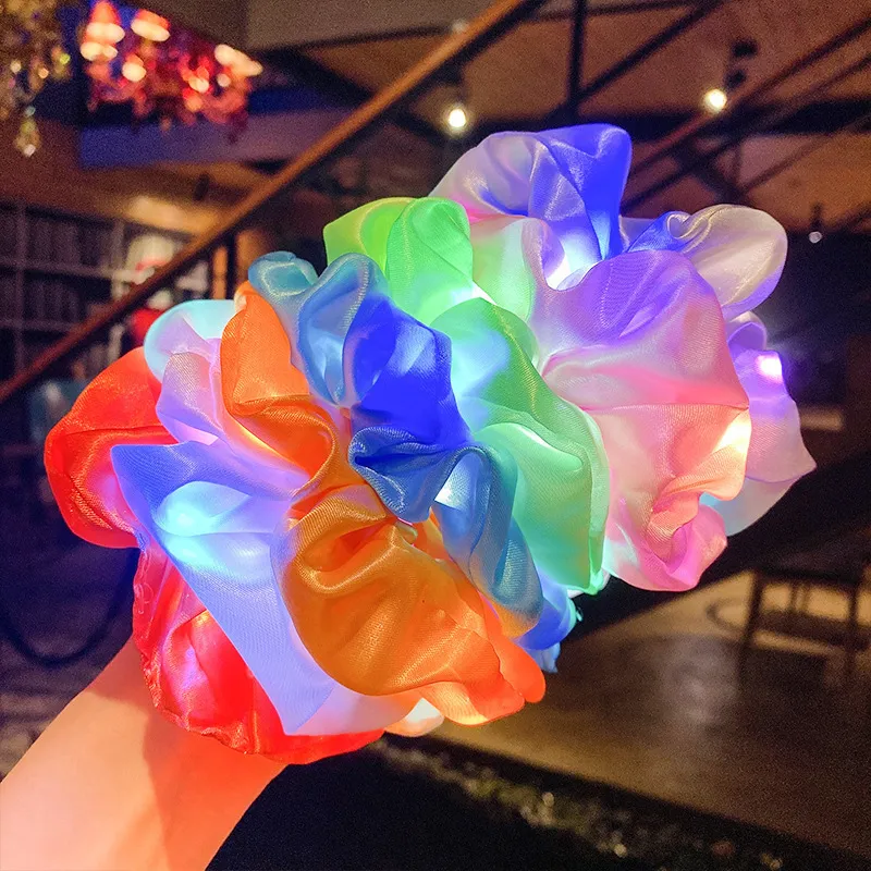 Solid Color 10cm LED Scrunchies Ponytail Holder Headwear Girls Elastic Satin Silk Scrunchy Tie Hair Rope Accessories