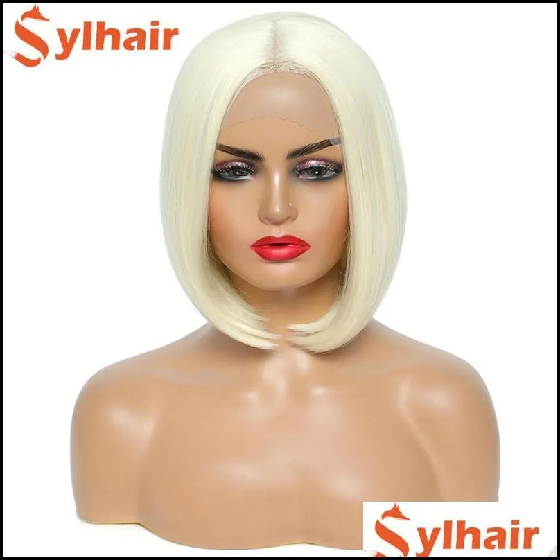Synthetic Wigs Sylhair 10`` Lace Front HandMade Short Bob Wig High Temperature For Women Middle Part Straight