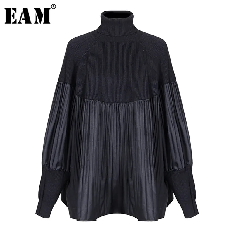 [Eam] pelado split tamanho grande camisola de tricô solta encaixar a luva longa manga longa mulheres moda primavera 1m877 210806