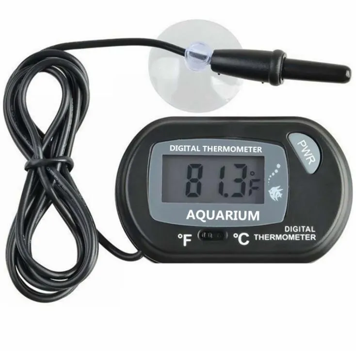 Mini Digital Fish Aquarium Termometer Tank med kabelansluten sensor Batteri ingår i OPP väska Svart gul färg för alternativ sn2944