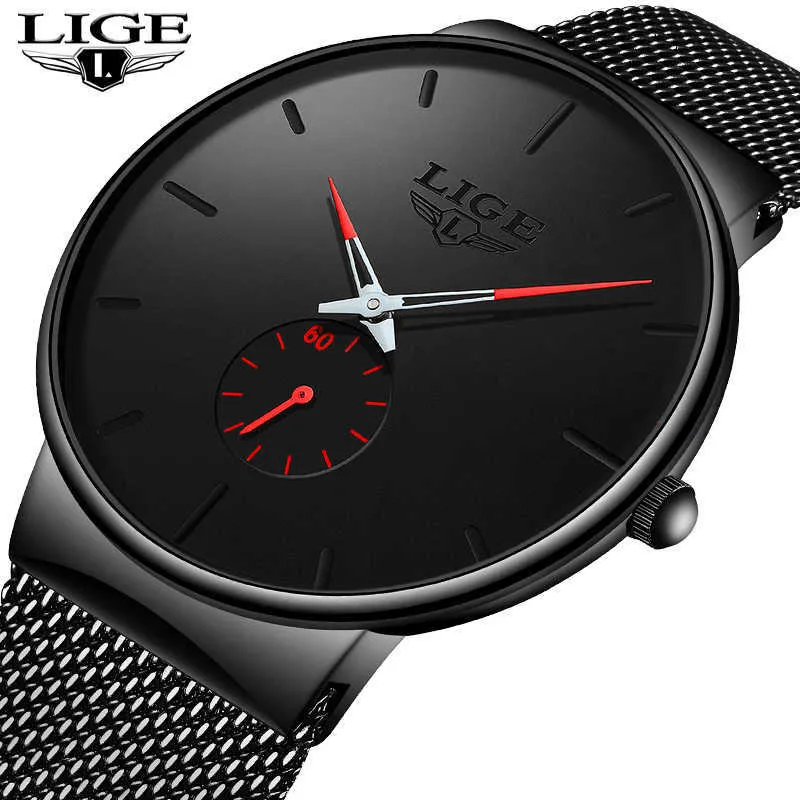 Relogio Masculino Lige Mens Vestido de Negócios Relógios Luxo Casual À Prova D 'Água Esporte Relógio Homens Simples Dial Quartz Slim Malha Relógio 210527