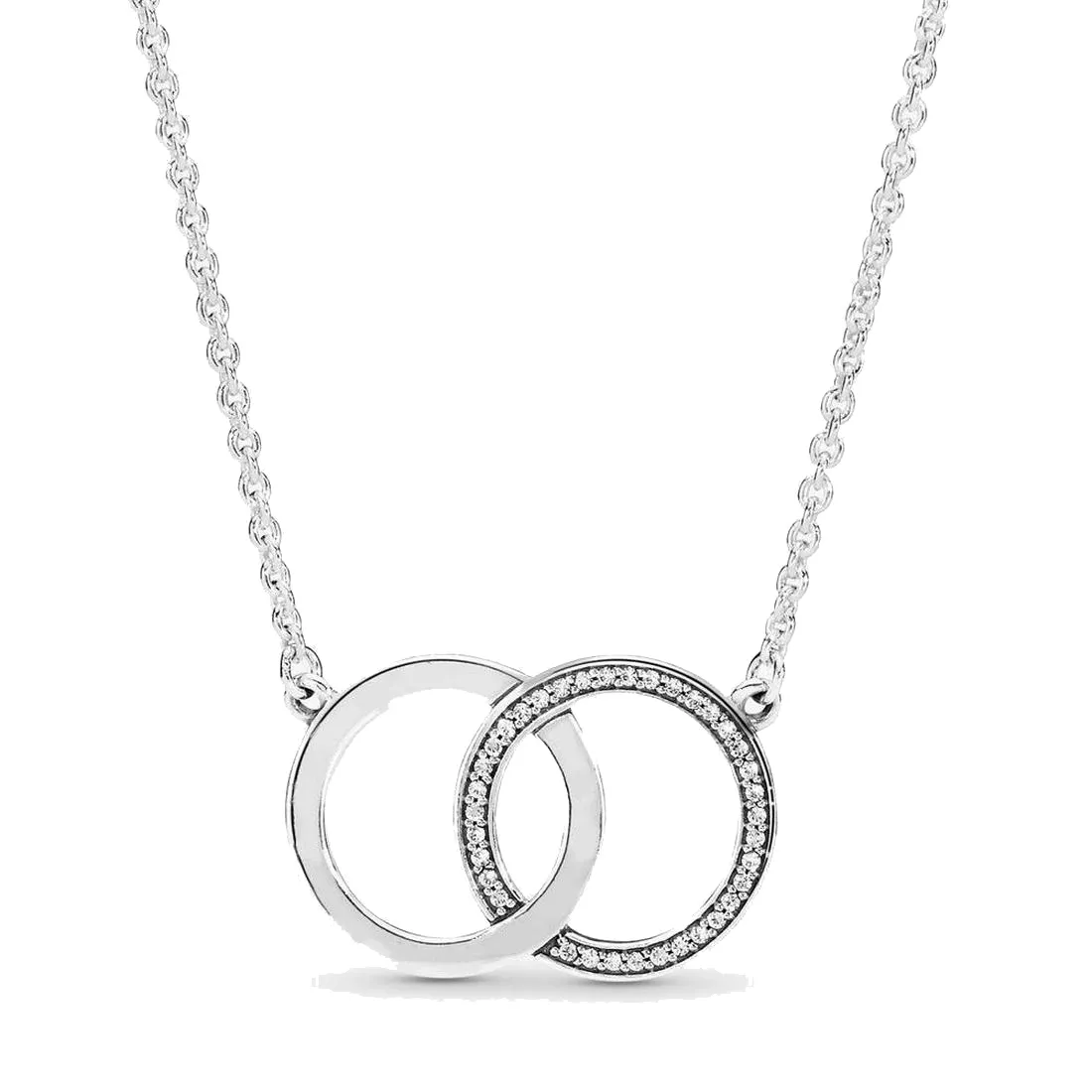 Dam Smycken passar Pandora Ring 925 Silver Halsband LOGO Sammanflätade cirklar kärlekshjärta Smycken Halsband Charm Förlovningspresent
