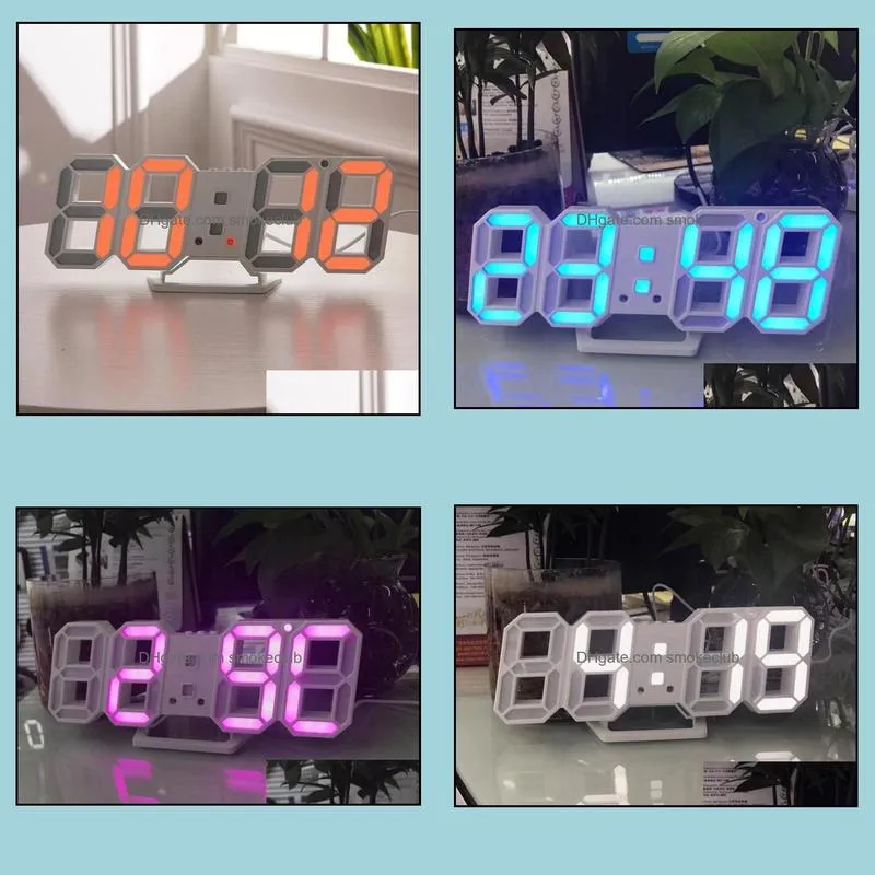 Modern 3D LED Wall Clock Digital Alarm Clock Date Temperature mechanism Alarm Snooze Desk Table Clock in retail box SN1738