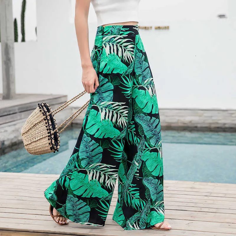 2018 Femmes d'été Casual Rétro Imprimer Bohème Pantalons larges taille haute Jambes larges Pantalons Jupes Mopping Beach Pantalons de vacances V191022