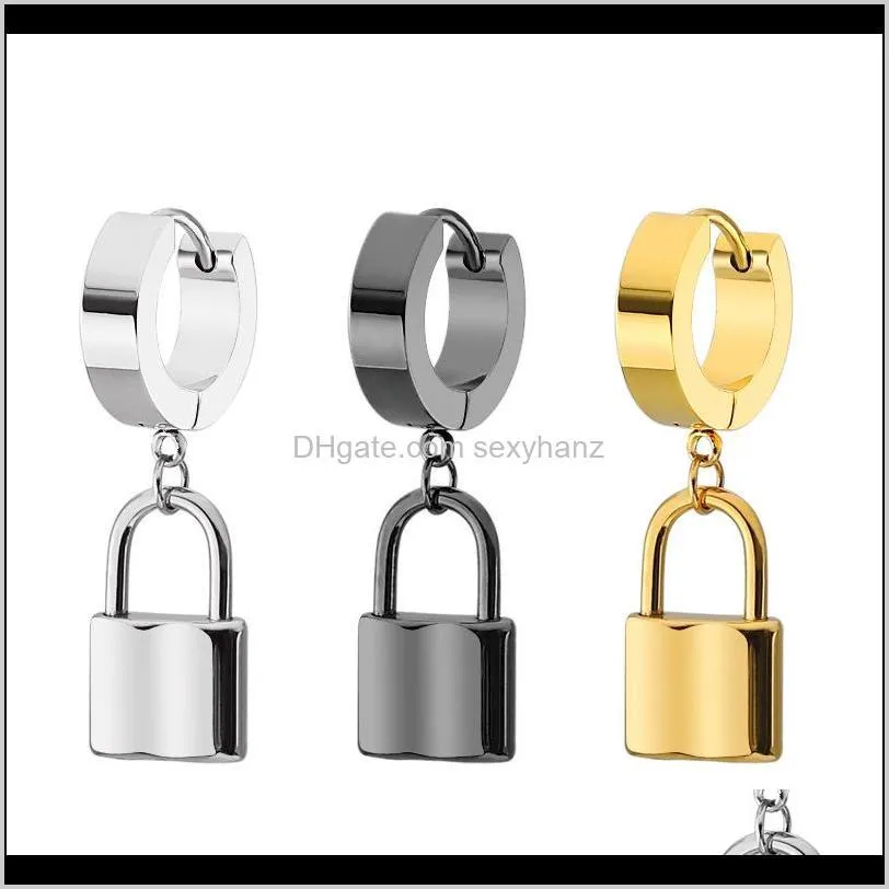 Dangle & Chandelier Jewelry Drop Delivery 2021 Korean Fashion Titanium Lock Stainless Steel Gold Plated Pendant Earrings For Men And Women Kq