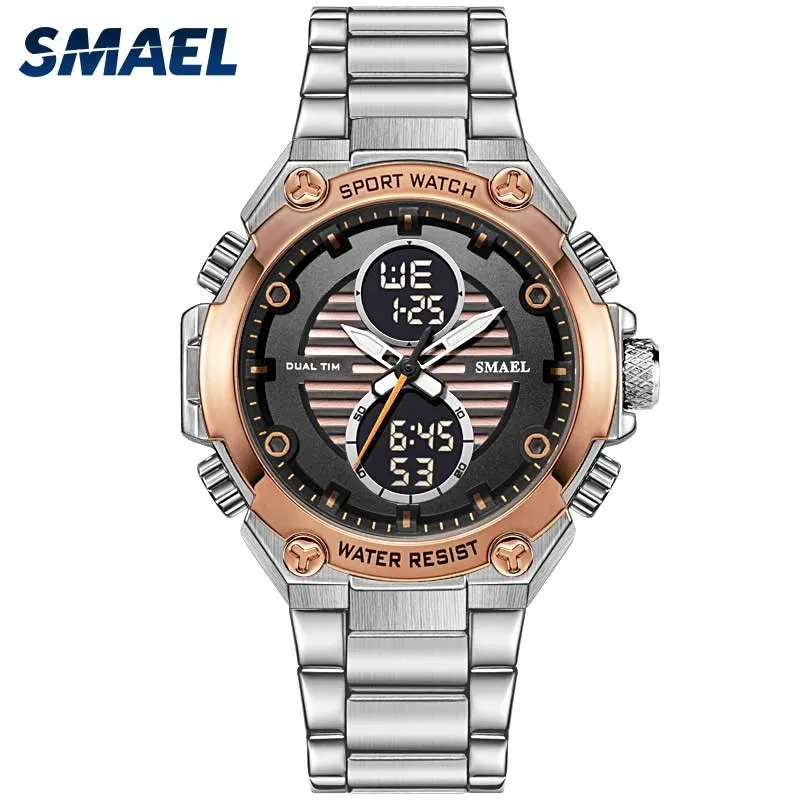 SMAEL Watch Hommes Alliage numérique Montre Gold Cadran Sport Chargée de Luxe Horloge Hommes 30m Etanche 1372 Hommes Mécanisme de montre électronique Q0524
