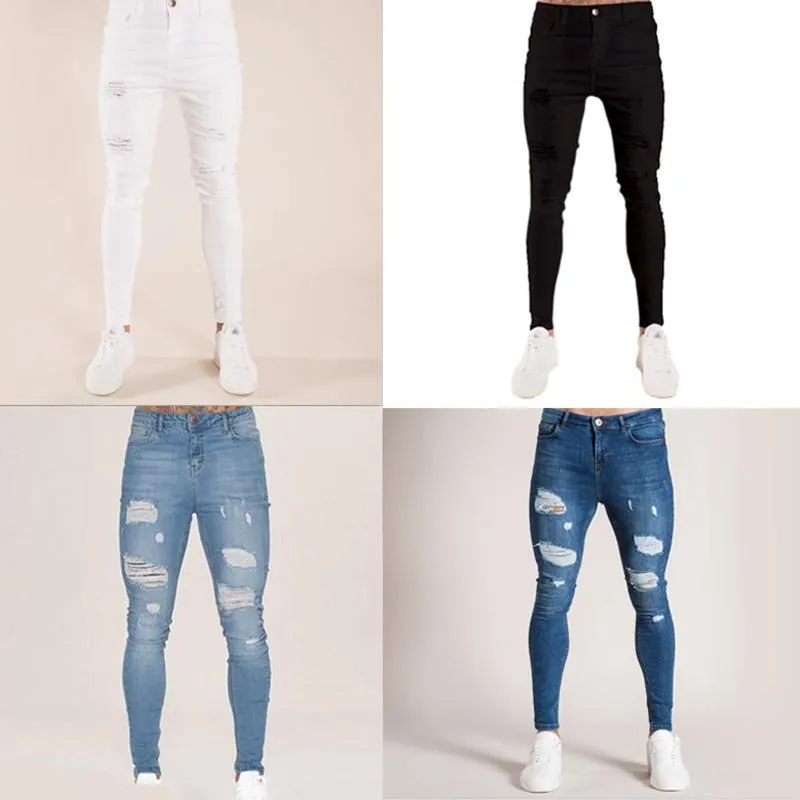 Mäns Jeans Sweatpants Hole Byxor Casual Summer Höst Male Ripped Skinny Trousers Slim Biker Outwears