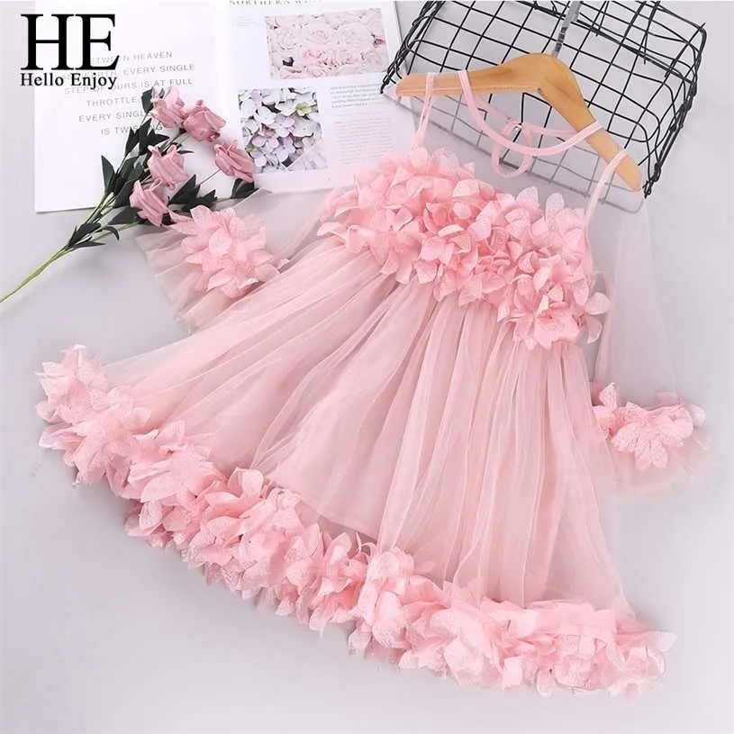 HE Hello Enjoy Filles Robes Bébé Enfant Enfant Vêtements Printemps Eté Manches Longues Mariage Princesse Pageant Fleurs Robe Rouge 211231