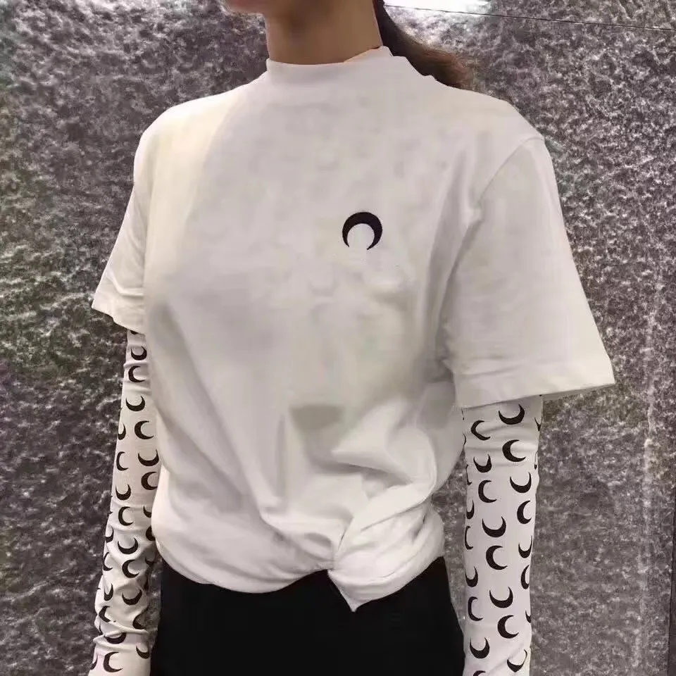 21SS Yeni Aşıklar Gömlekler Tee Kadınlar Yarım Ay Gündelik T-Shirt Kısa Kollu Yelek Tek Tasarımcı Kıyafetleri Tee Groar Groar Üstler Kalite Femme pas Cher