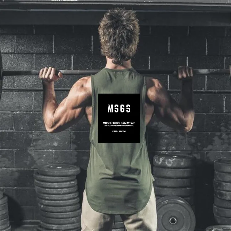 MuscleGuys Merk Fitness Kleding Bodybuilding Stringer Gyms Tank Top Mens Musculatie Vest Mouwloze Shirt Workout Tops 210421