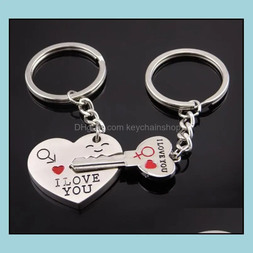 Keychains mode aessories zink legering sier vergulde geliefden cadeau paar ik hou van je hart sleutelhanger sleutels creatieve sleutel ketting drop levering 202