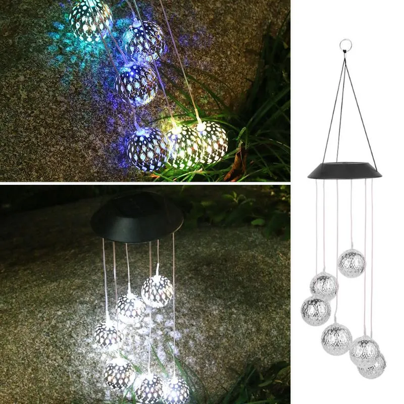 Lampade solari LED Luci a sfera sospese per decorazioni da giardino Carillon di vento Natale all'aperto Campana a vento alimentata a luce