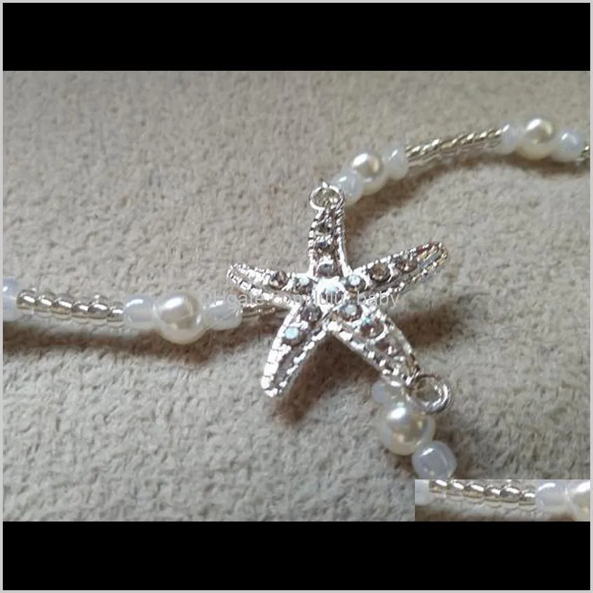 europe and the united states rhinestones starfish pearl feet elastic anklet bridal feet jewelry